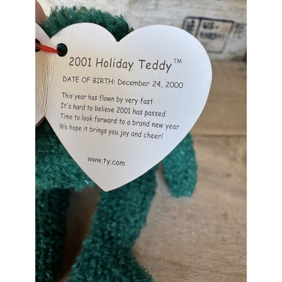 2001 Ty Beanie Baby "Holiday Teddy" Retired Bear Dark Green Beanie Baby - Picture 5 of 15